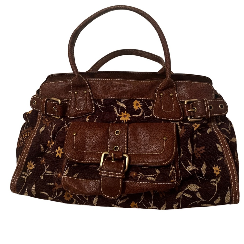 Vintage Tommy Hilfiger Brown Floral Tapestry Large Weekender Travel Bag
